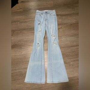 Almost Famous Distressed Light Blue Flare Jeans